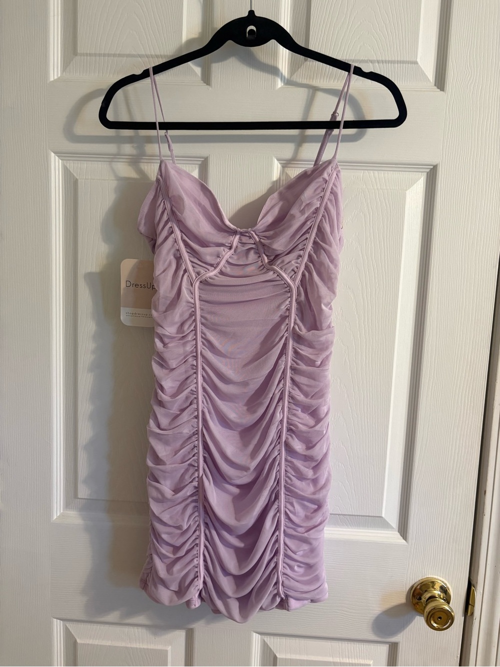 Ruched Lilac Mini Dress with Spaghetti Straps